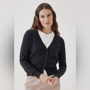 Pact Women's Classic Black Organic Cotton Fine Knit Cardigan Sz S